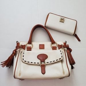 Dooney Bourke White Pebbled & Brown FLORENTINE Vachetta Leather Pocket S…